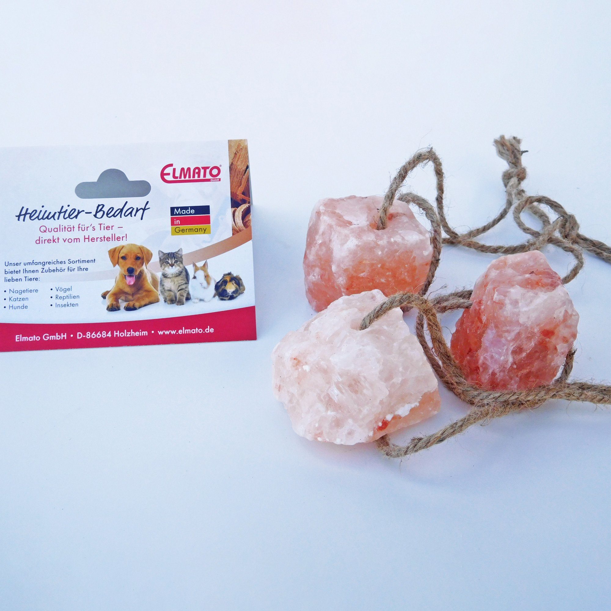 ELMATO Salzkristalle Elmato 12063 Salzleckstein Kristallsalz Mineralstein mit Seil, 3 Stück, (3 St)