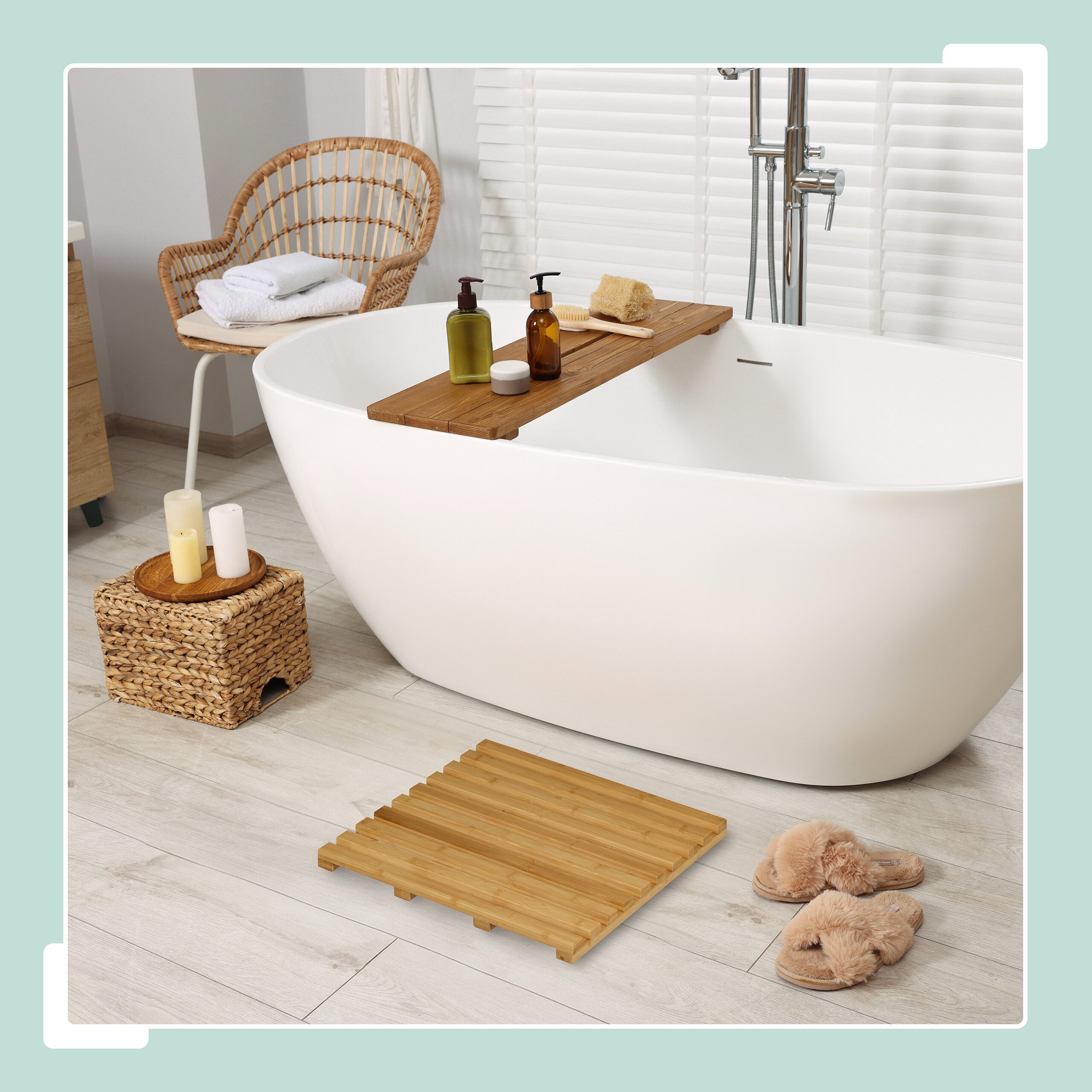 relaxdays Badematte Bambus Badematte, Höhe 35 mm, Anti-Rutsch-Füße, schnell günstig online kaufen