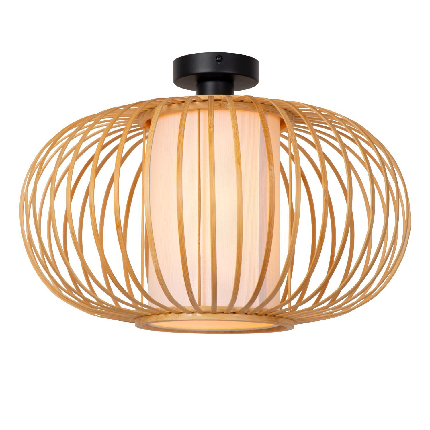 Licht-Erlebnisse Deckenleuchte RAGU, ohne Leuchtmittel, Holz rund D: 45 cm Schwarz helles E27 Skandinavisch
