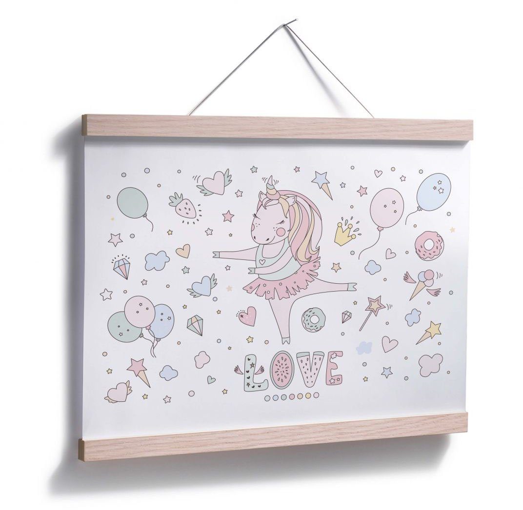 Wandbild, Einhorn Poster Kinder Wall-Art (1 Party, Kinder Poster, St), Bild, Ballerina Wandposter