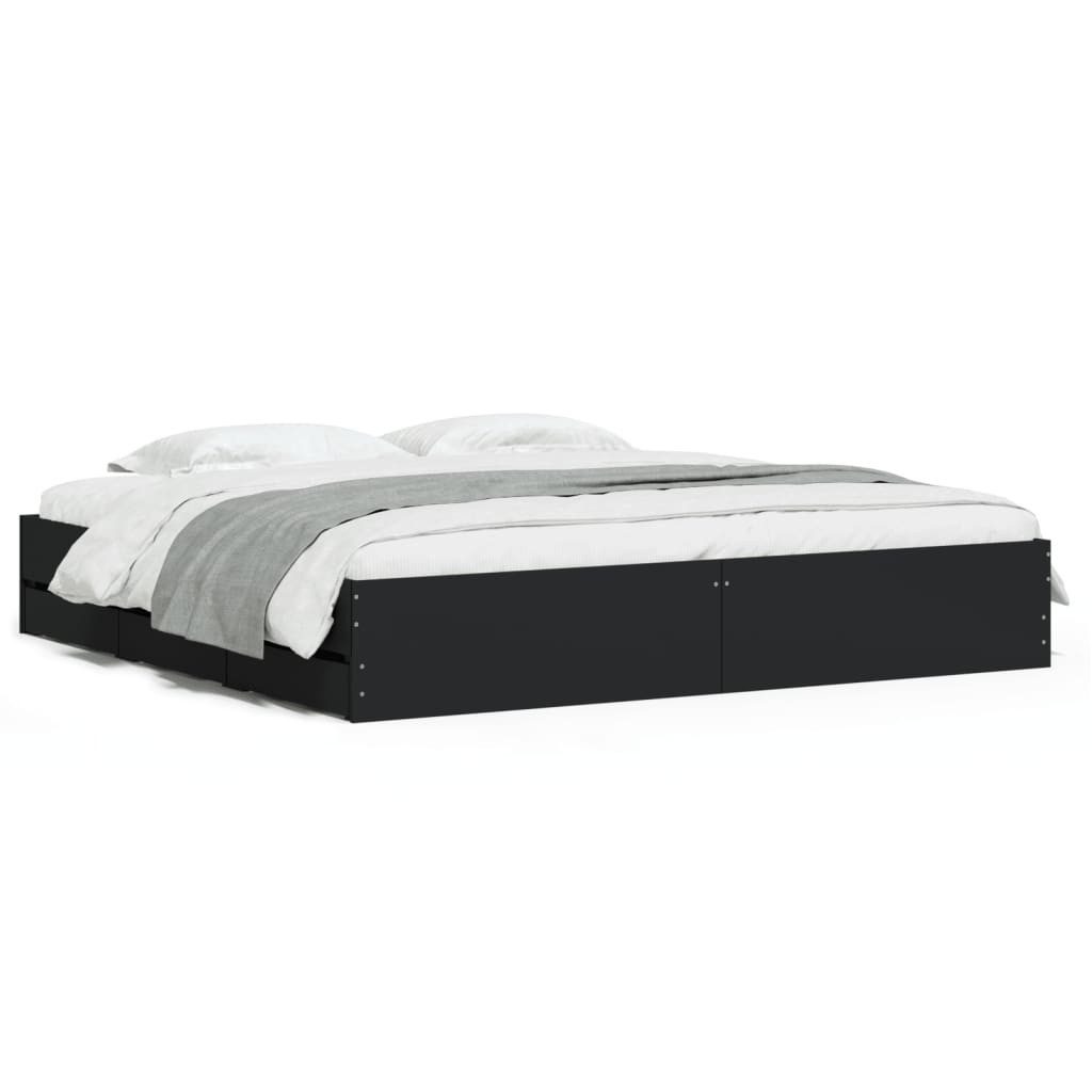 furnicato Bettgestell mit Schubladen 203x183x33 cm Schwarz Holzwerkstoff (1-tlg), Schlafzimmermöbel mit glatter Oberfläche, Sperrholzlatten und Stauraum