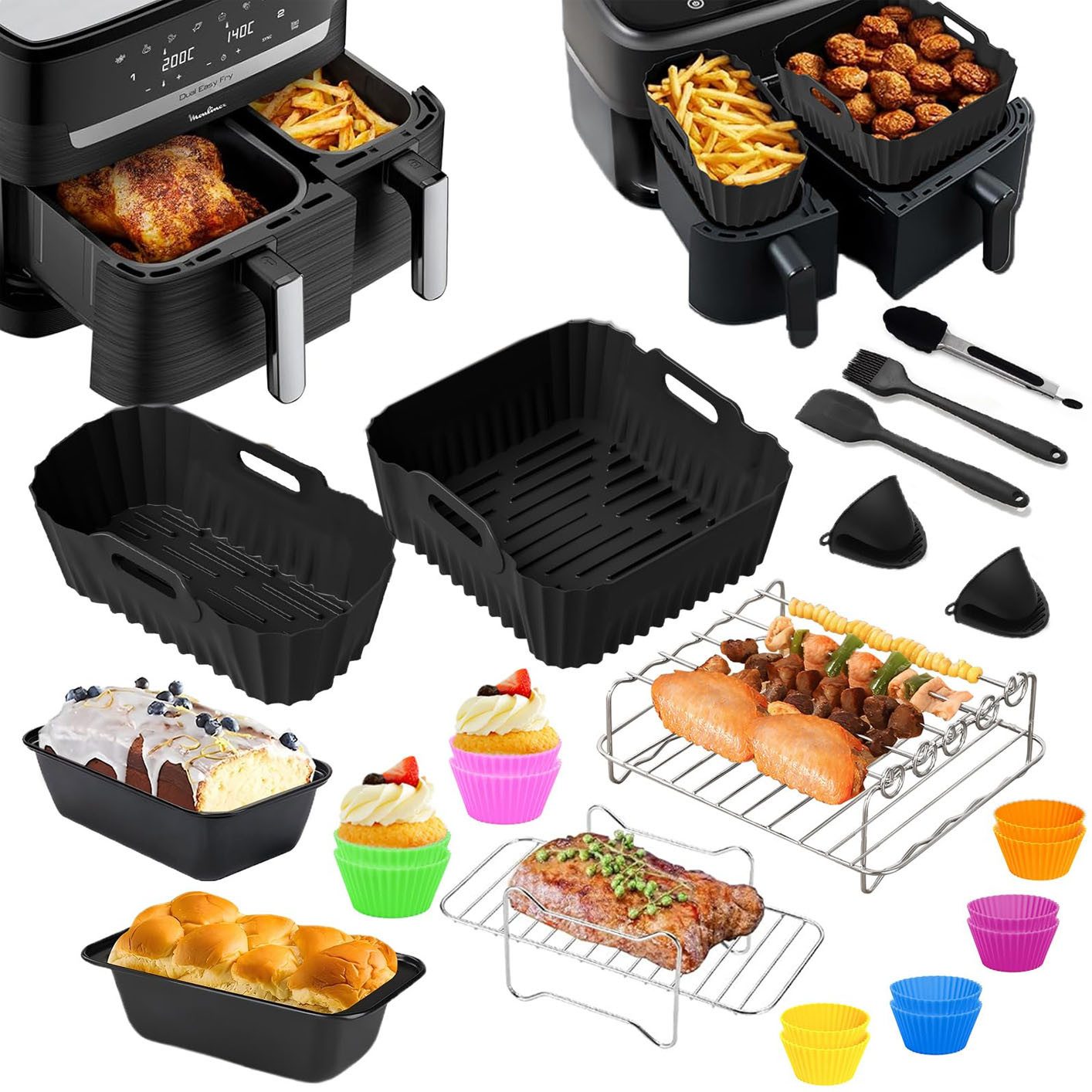 Backform Heißluftfritteuse Zubehör 23-tlg set für Tefal Dual Easy Fry EY9018