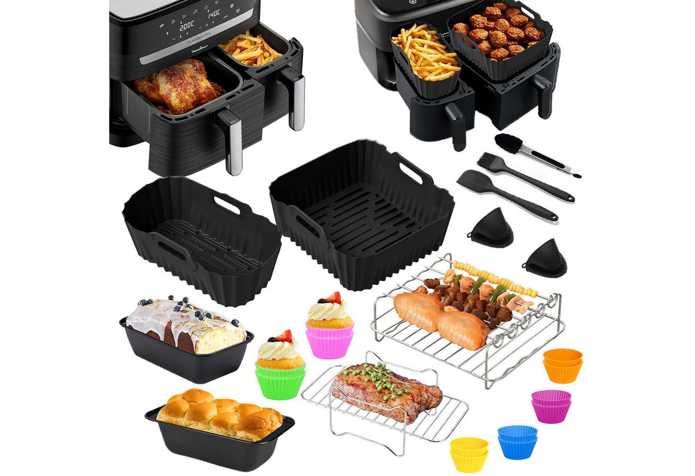 SURFOU Backform Heißluftfritteuse Zubehör 28-tlg set für Tefal Dual Easy Fry EY9018, (28-tlg Heißluftfritteuse Zubehör Set für Tefal EY9018 & weitere Dual-Airfryer, Tower T17099, Salter EK5729 – ideal für 3,1L + 5,2L Air Fryer. 28-tlg), Isolate oil stains