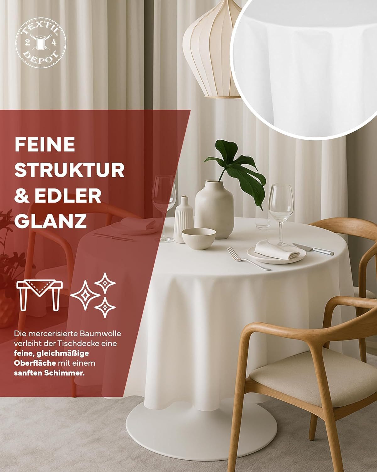 texpot Tischdecke Tischtuch rund Damast weiß 100% Baumwolle (1-tlg)