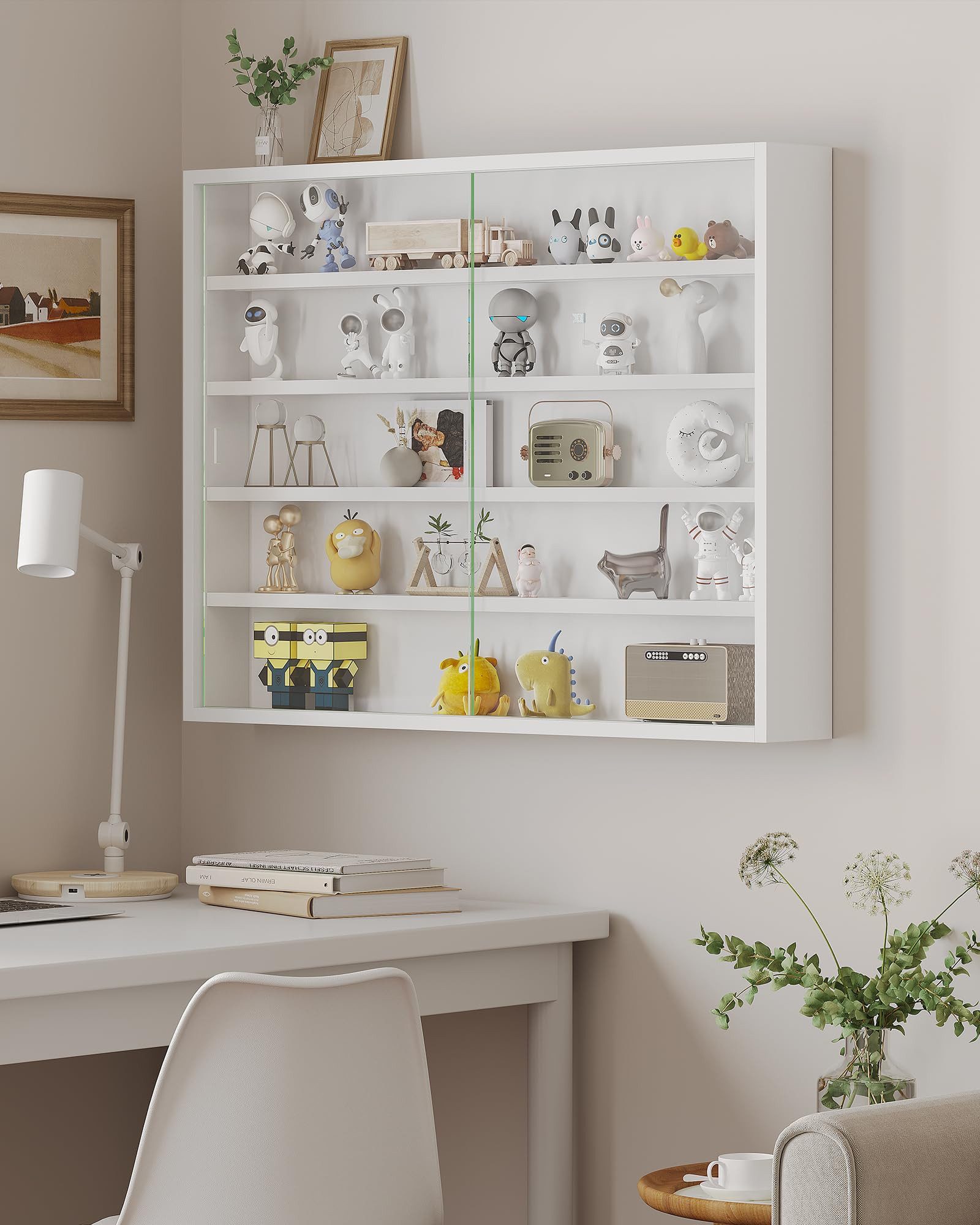 MSMASK Hängevitrine 5-stöckig, LED-Beleuchtung, Weiß