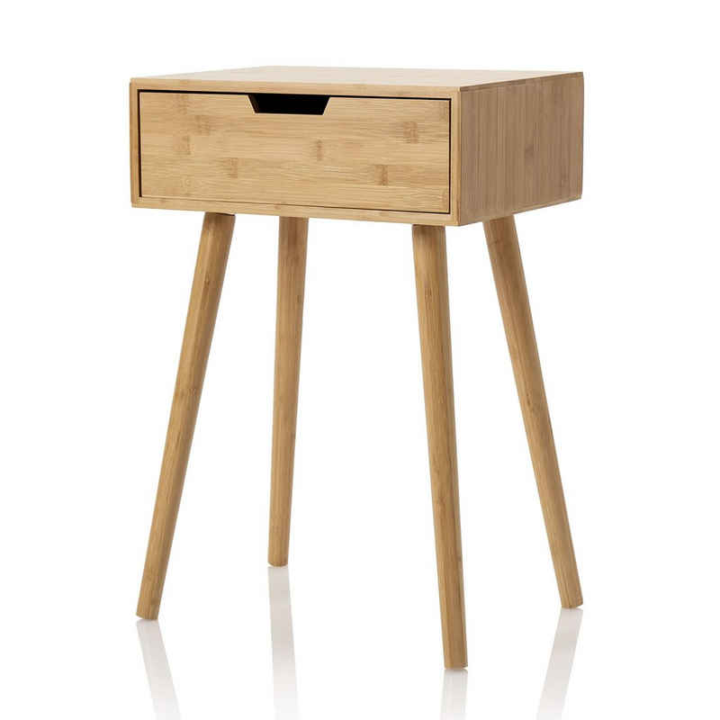 Möbelfreude Nachttisch Nachtkonsole Tjark Bambus, Nachtkonsole Beistelltisch mit Schublade aus Bambus und Vier Standfüße