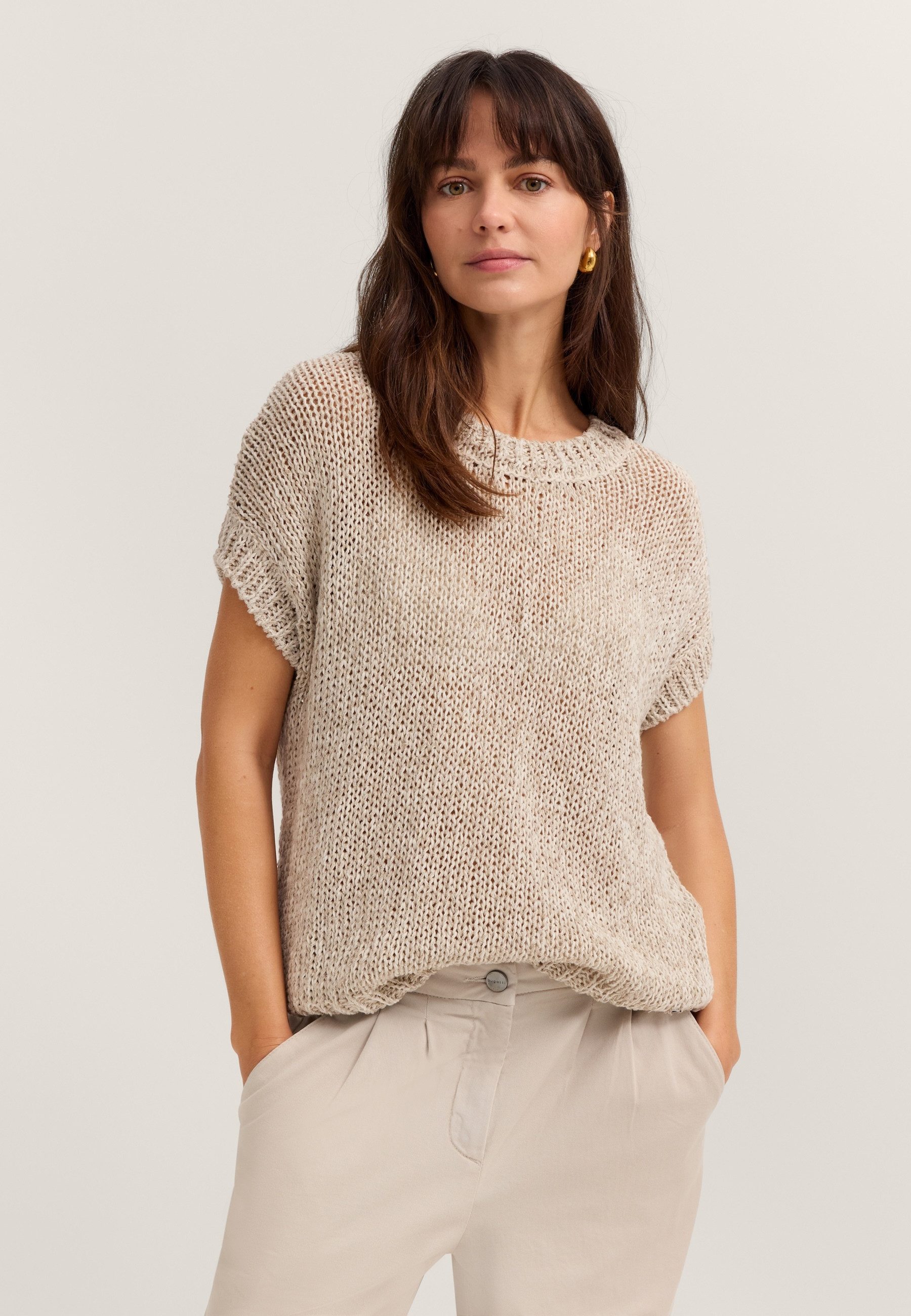 bugatti Pullunder aus Leinen-Baumwoll-Mix mit Rundhals