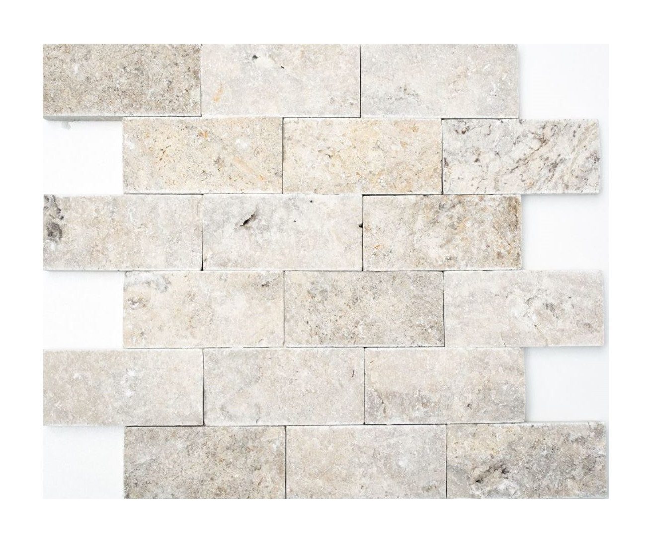 Mosani Mosaikfliesen Travertin Steinwand Steine Wand Naturstein hellgrau Brick Splitface