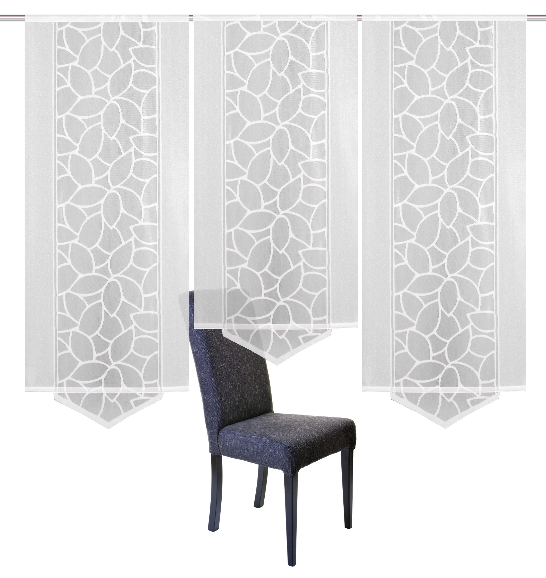 HOME WOHNIDEEN Schiebegardine Schiebevorhang Jacquard Set, Stoff, weiß, 125 x 57 cm, 3-Einheiten, halbtransparent, 100% Polyester