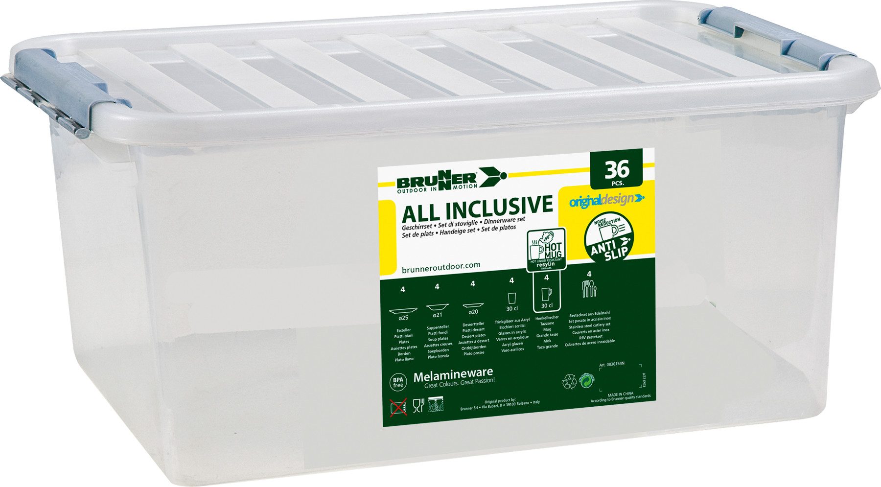 BRUNNER Geschirr-Set Bellagio (36-tlg), 4 Personen, Melamin, Geschirr-Set Bellagio 36tlg Camping Picknick Outdoor Küche Wohnmobil