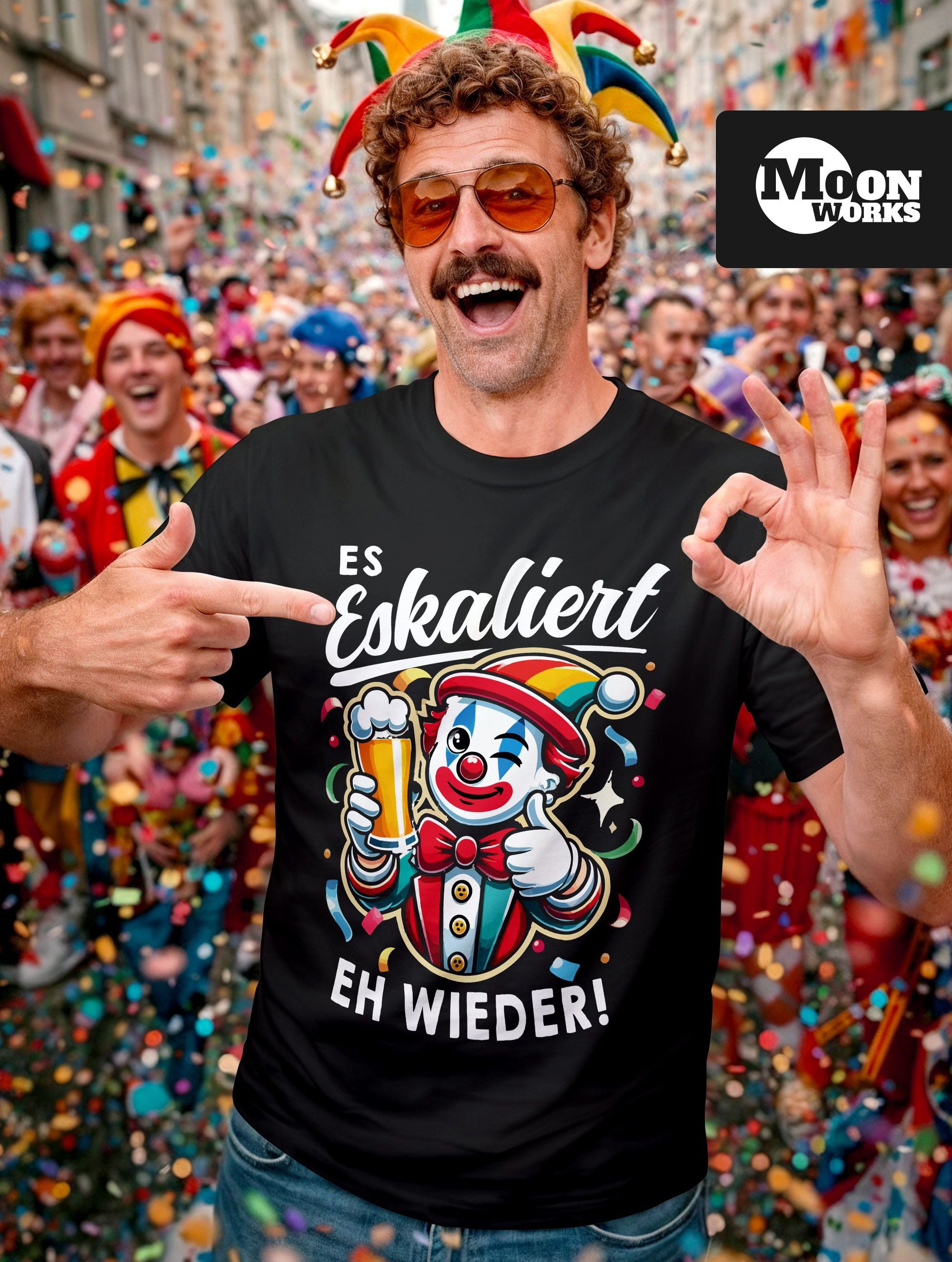 MoonWorks Print-Shirt Herren T-Shirt Fasching Karneval Party Es eskaliert e günstig online kaufen