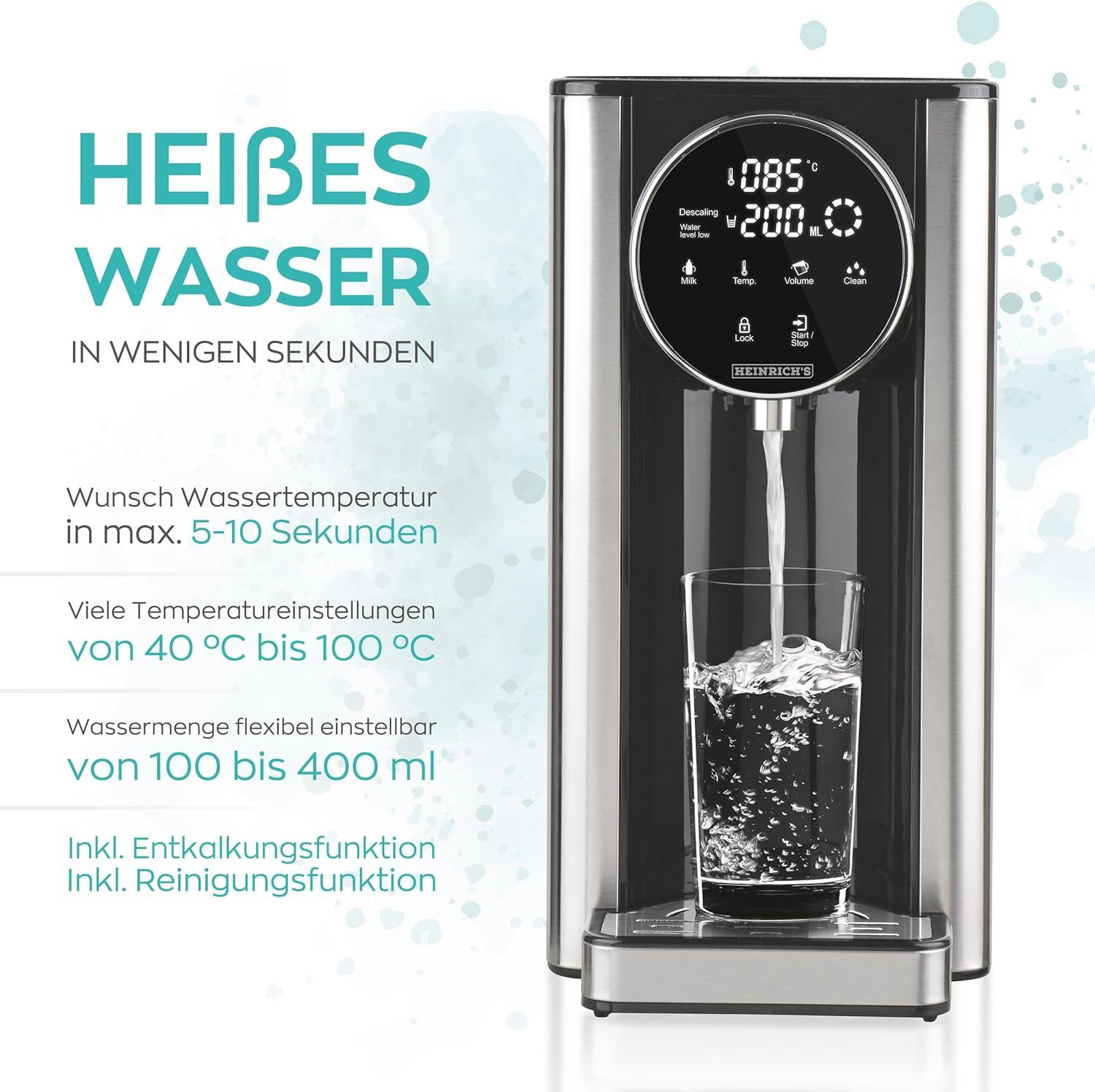 Heinrich´s Heißwasserspender HWS 8731 Wasserkocher, 2.7 l, 2600,00 W, 7 verschiedene Temperatureinstellungen, Wassertank abnehmbar