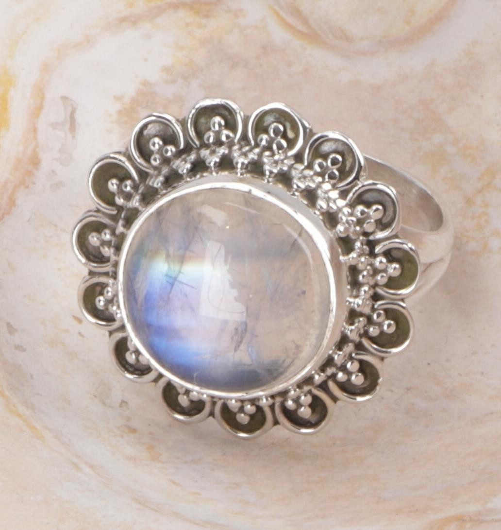Silberring Boho Silberring, großer floraler Silberring -..