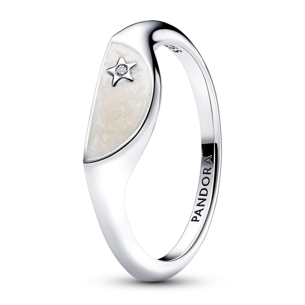 Pandora Silberring 193325C01, Siegelring für Damen Halbiert Emaille Silber