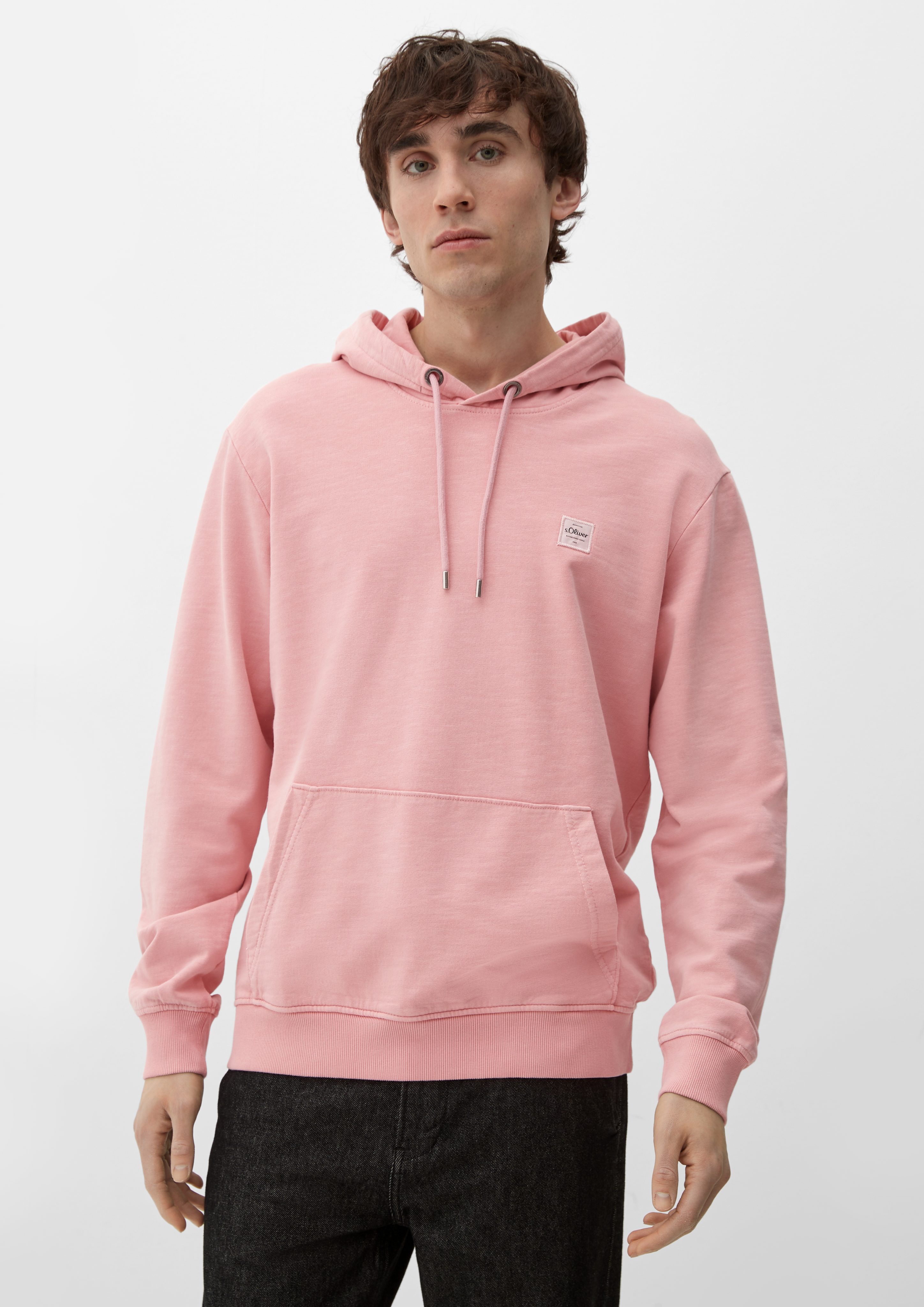 s.Oliver Sweatshirt Kapuzenpullover im Garment Dye, rosa Label-Patch Applikation, Garment Dye