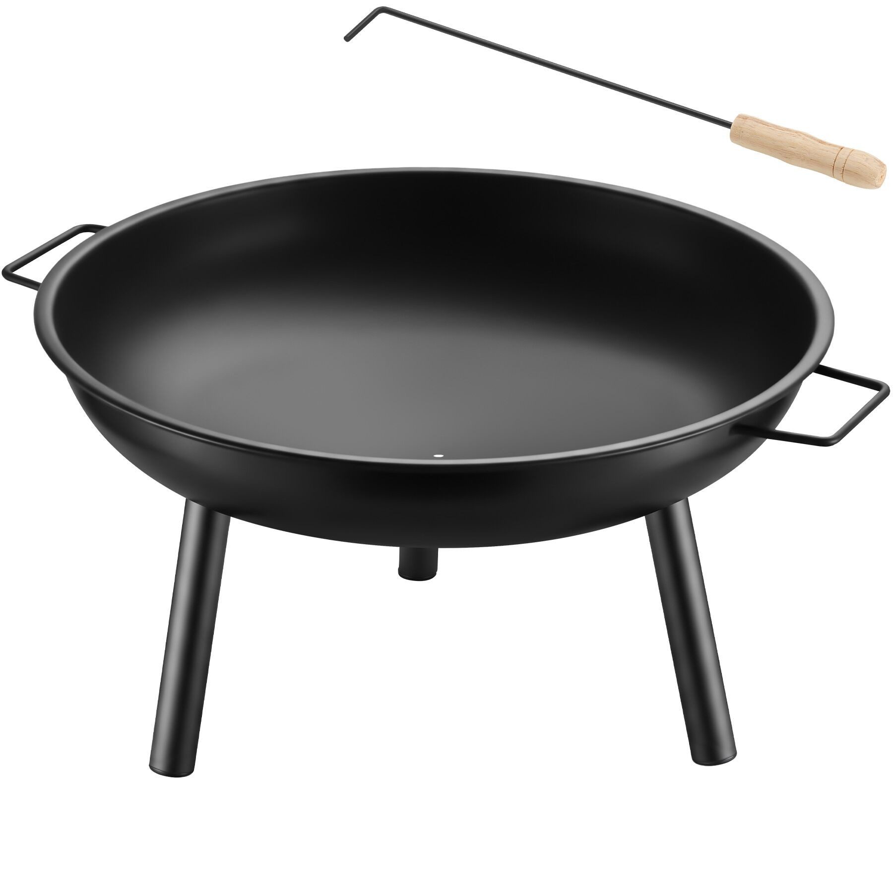 tectake Feuerschale Feuerkorb Ø 57,5 cm, 2,5 mm Stahldicke, Tragegriffe, Wasserablauf, (Outdoor-feuerstelle Diablo, in Schwarz), hoher, gebördelter Rand, 3 Standbeine mit Kunststoffkappen