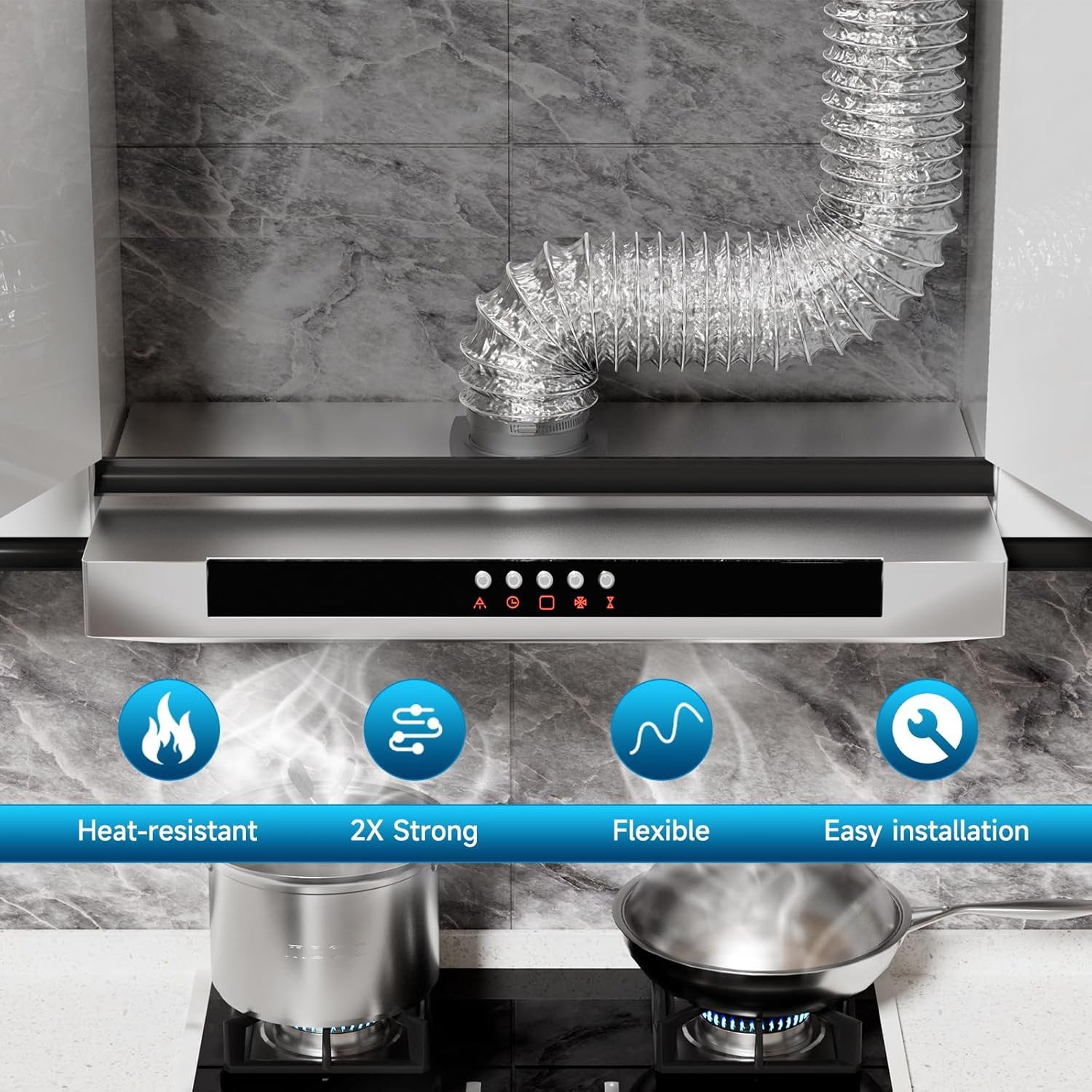 FELIXLEO Auspuff-Flexrohr Alurohr Abluftschlauch 75mm 2m Flexrohr mit Schellen für Trockner., (1-tlg)