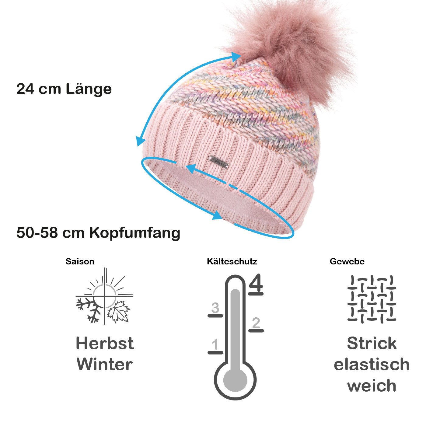 Faera Bommelmütze Wintermütze Damen Herren Mütze Beanie Haube gefüttert Bommelmütze