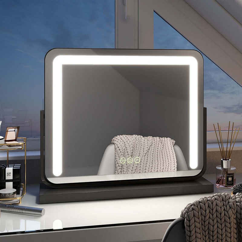 EMKE Schminkspiegel Schminkspiegel LED Kosmetikspiegel Tischspiegel mit Beleuchtung, 3 Lichtfarben, Memory-Funktion, Wandmontage/Standfuß