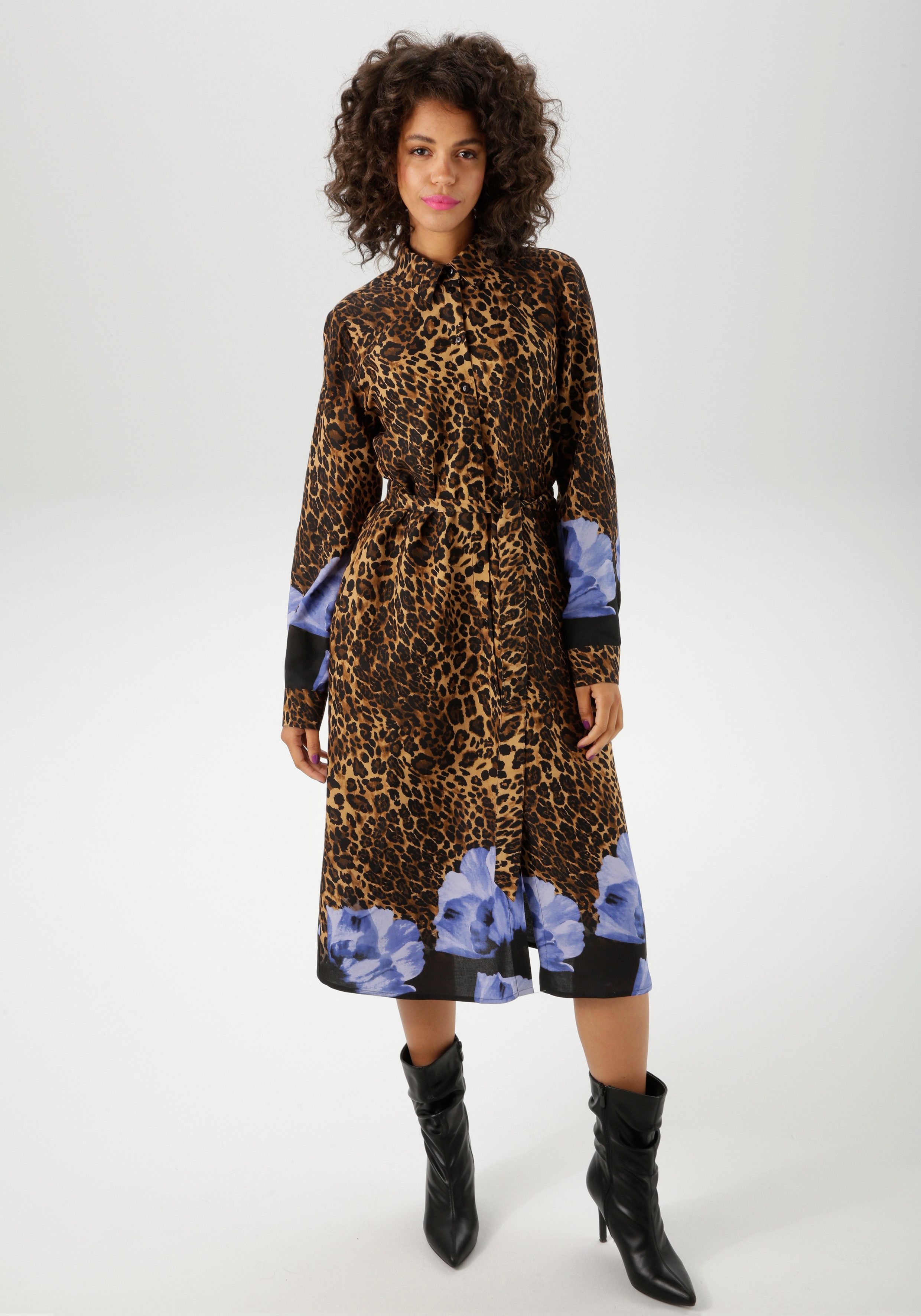 Aniston CASUAL Blusenkleid (mit abnehmbarem Bindegürtel) mit Blüten-Bordüre günstig online kaufen