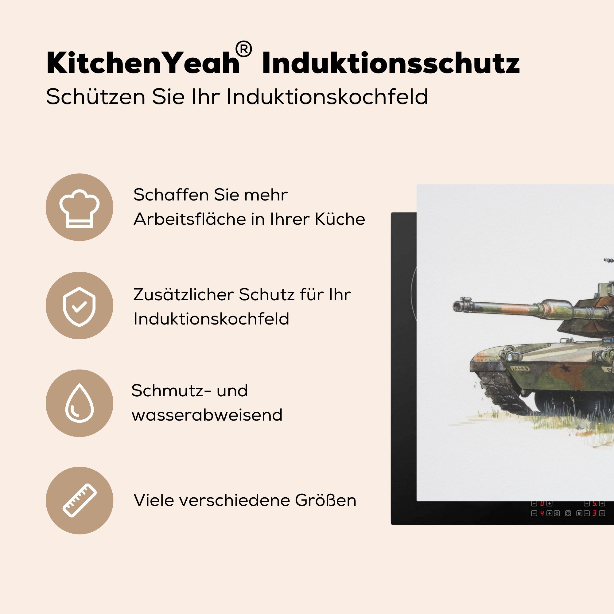 MuchoWow Herdblende-/Abdeckplatte Eine Illustration eines 83x51 cm, küche amerikanischen (1 Panzers tlg), Vinyl, Ceranfeldabdeckung, Arbeitsplatte für Armee, der