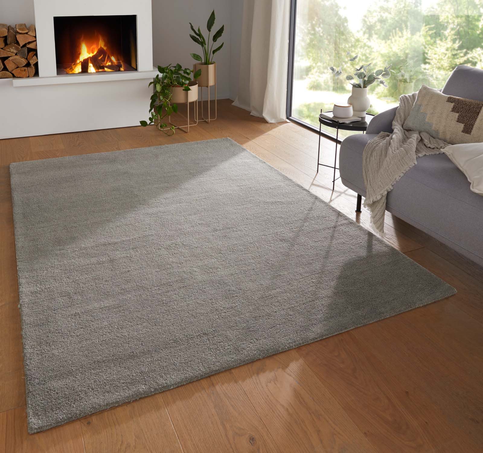 TaraCarpet Wollteppich TaraCarpet Gabbeh Georgia Teppich aus reiner Schurwolle handgearbeite, rechteckig, Höhe: 18 mm, Wollteppich Gabbeh Georgia grau Wohnzimmer Schlafzimmer ca 80x150
