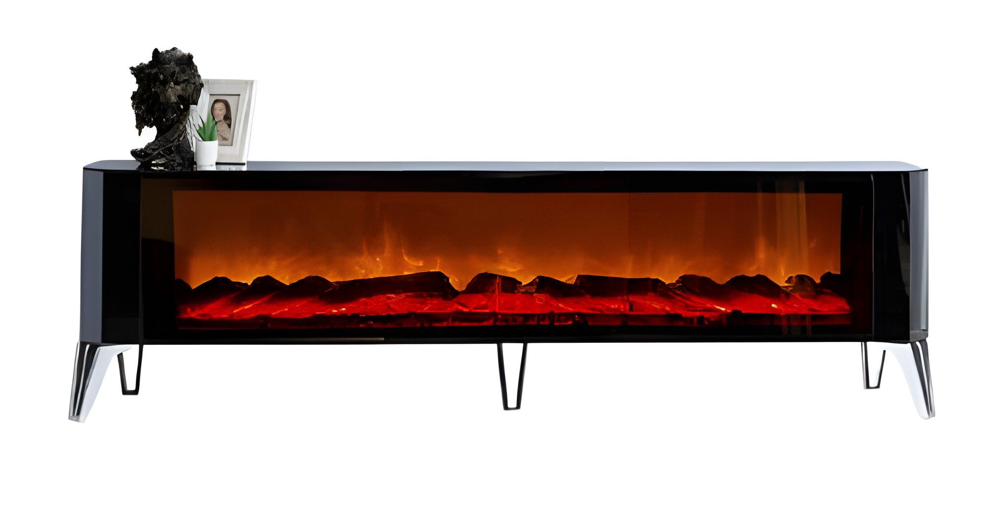 JVmoebel TV-Wand Glänzendes TV-Lowboard mit Kamineffekt und feuriger Beleuchtung, Made in Europe