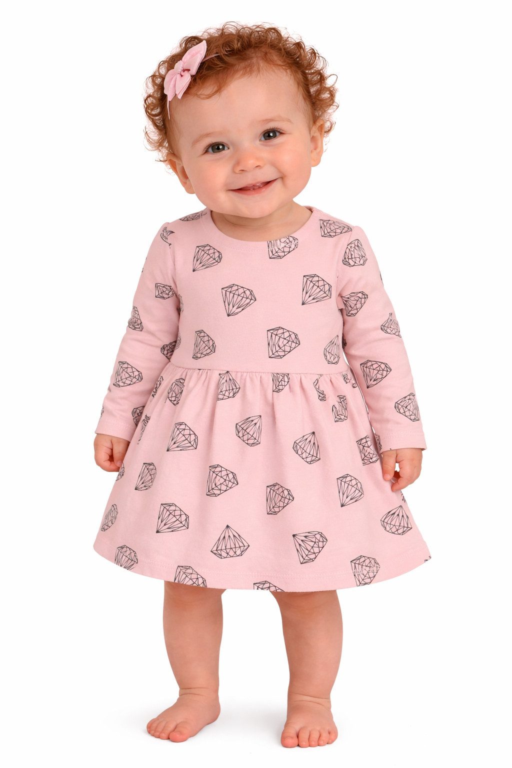 La Bortini Druckkleid Kleid Baby Kleidchen Baby Kleid in Puderrosa gemustert elastisch, weich, 50 56 62 68 74 80