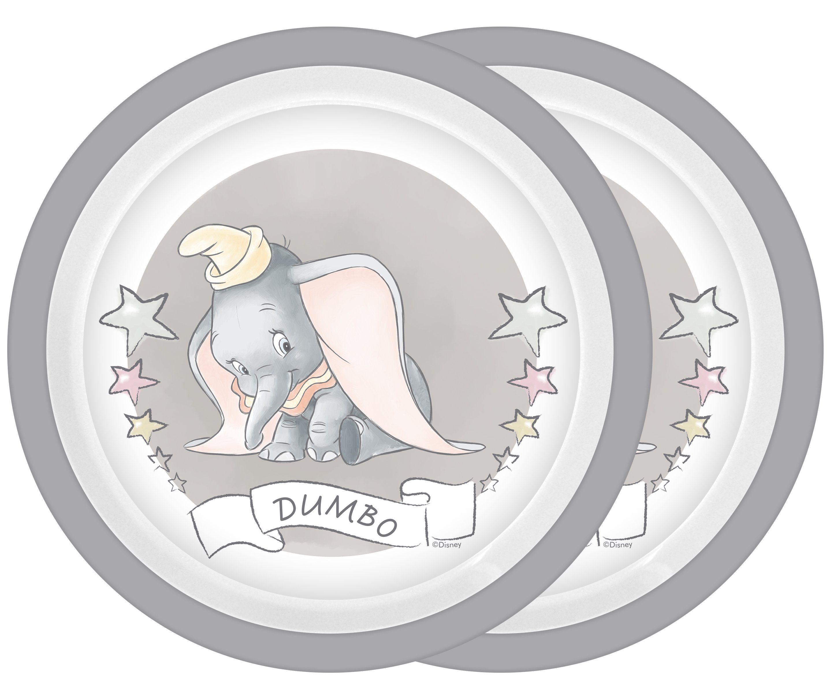 Geda Labels GmbH Frühstücksteller Dumbo Sterne 2er Set, (2 St), Grau, 21,5 cm, spülmaschinengeeignet