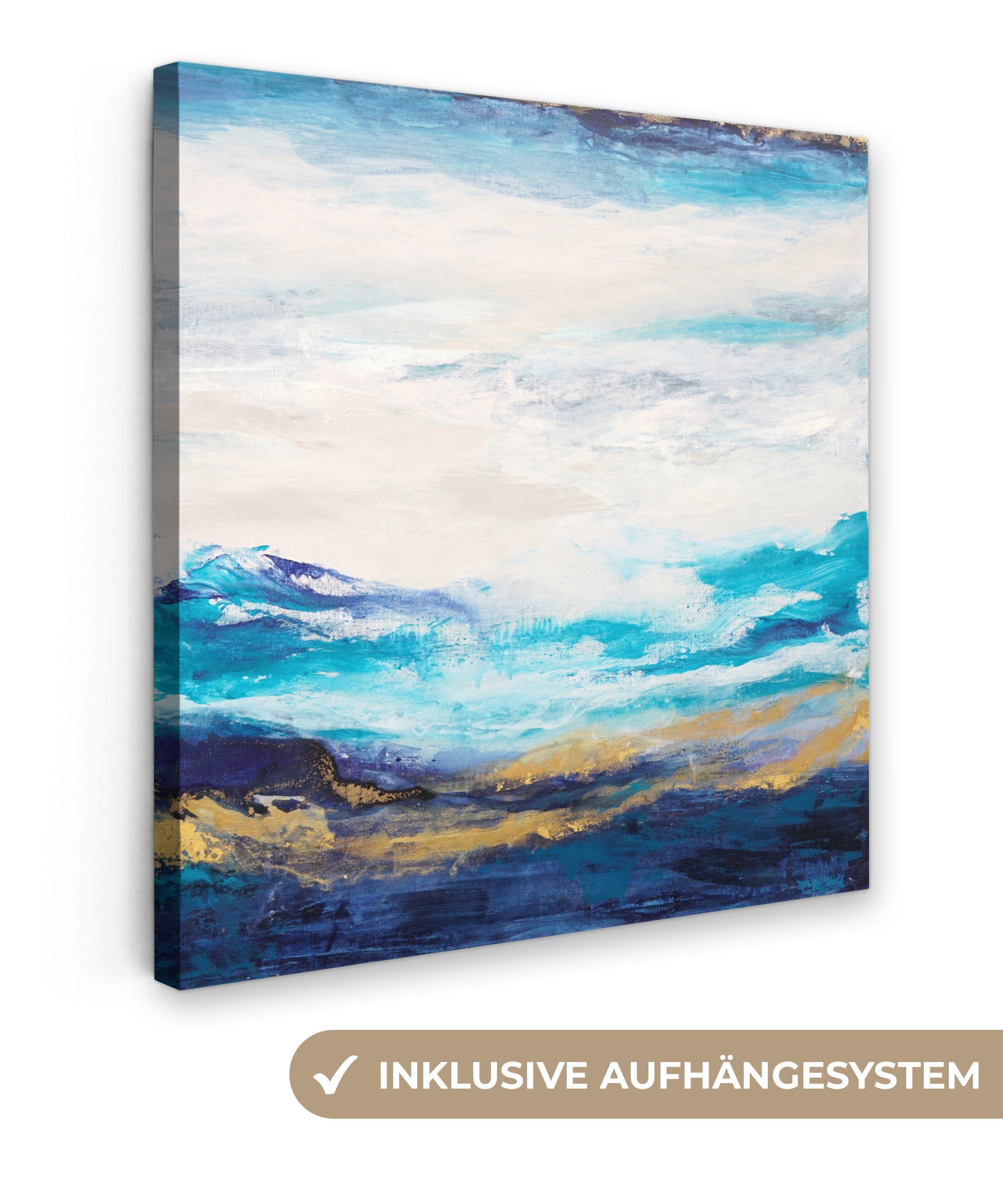 OneMillionCanvasses® Leinwandbild Blau - Malerei - Abstrakt - Farbe, Fotodruck (1 St), Wandbild, Deko Schlafzimmer Wohnzimmer Flur 20x20 cm