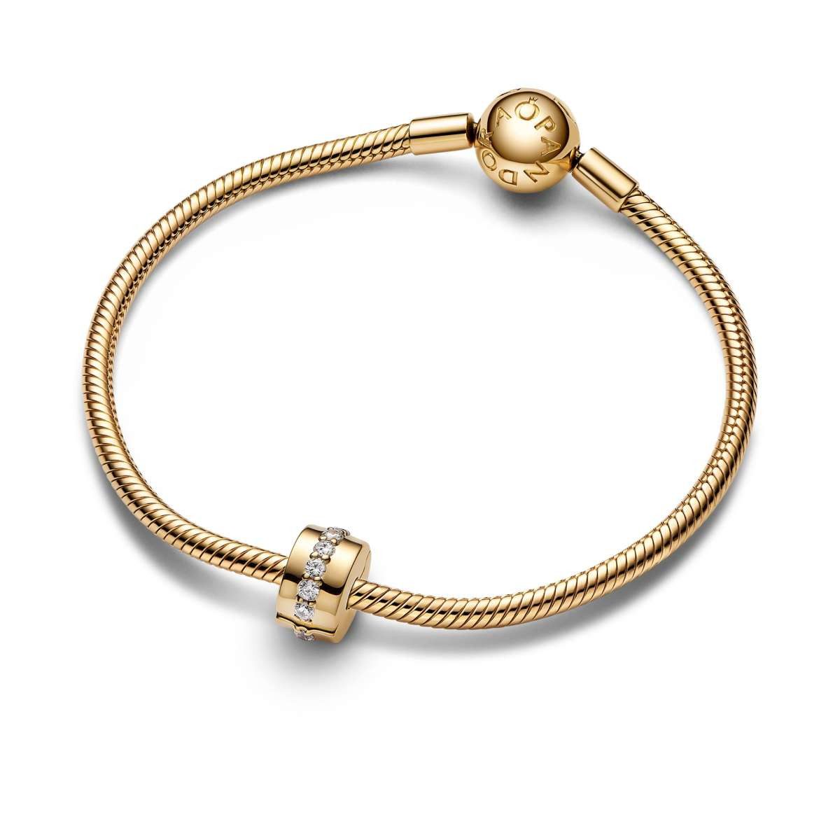 Pandora Runder Anhänger Clip-Charm Klare Funkelnde Reihe Goldfarben