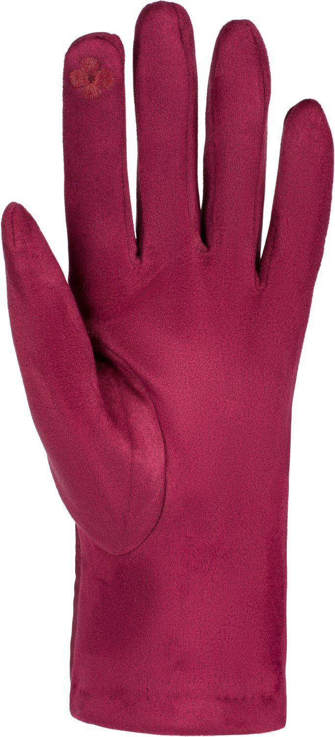 styleBREAKER Touchscreen Handschuhe Bordeaux-Rot bestickt Zick-Zack Fleecehandschuhe