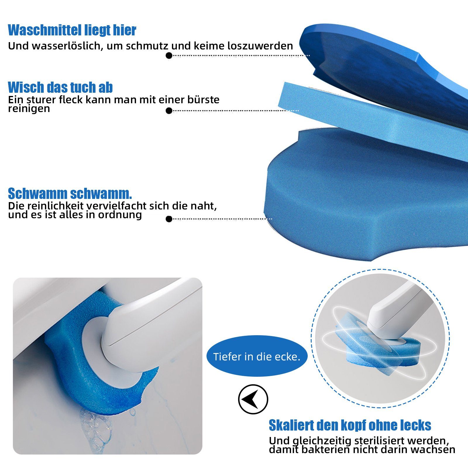 Flip-Top-Design den Bürstenkopf, Einweg-Toilettenbürsten-Set Reinigungsbürsten-Set Haushalt, Rotierender für TWSOUL
