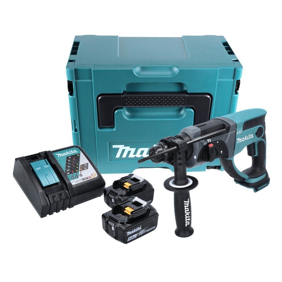 Makita Akku-Kombibohrhammer DHR 202 RTJ Akku Kombihammer 18 V 2,0 J SDS Plus + 2x Akku 5,0 Ah