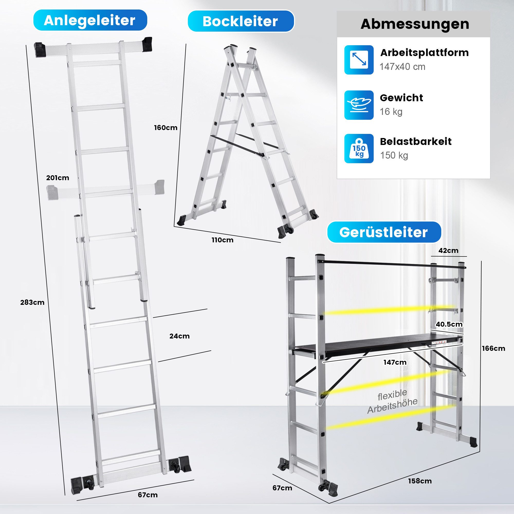 MAXCRAFT Vielzweckleiter Mobile Aluminium Arbeitsbühne / günstig online kaufen