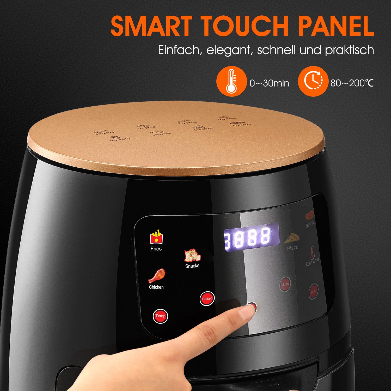 oyajia Heißluftfritteuse 6L Heißluftfritteuse mit Sichtfenster, 1800W Airfryer, Glasfrittierkorb, ohne Öl, 1800 W, 7 in 1 Programme, 60-Minuten-Timer, einstellbare Temperatur