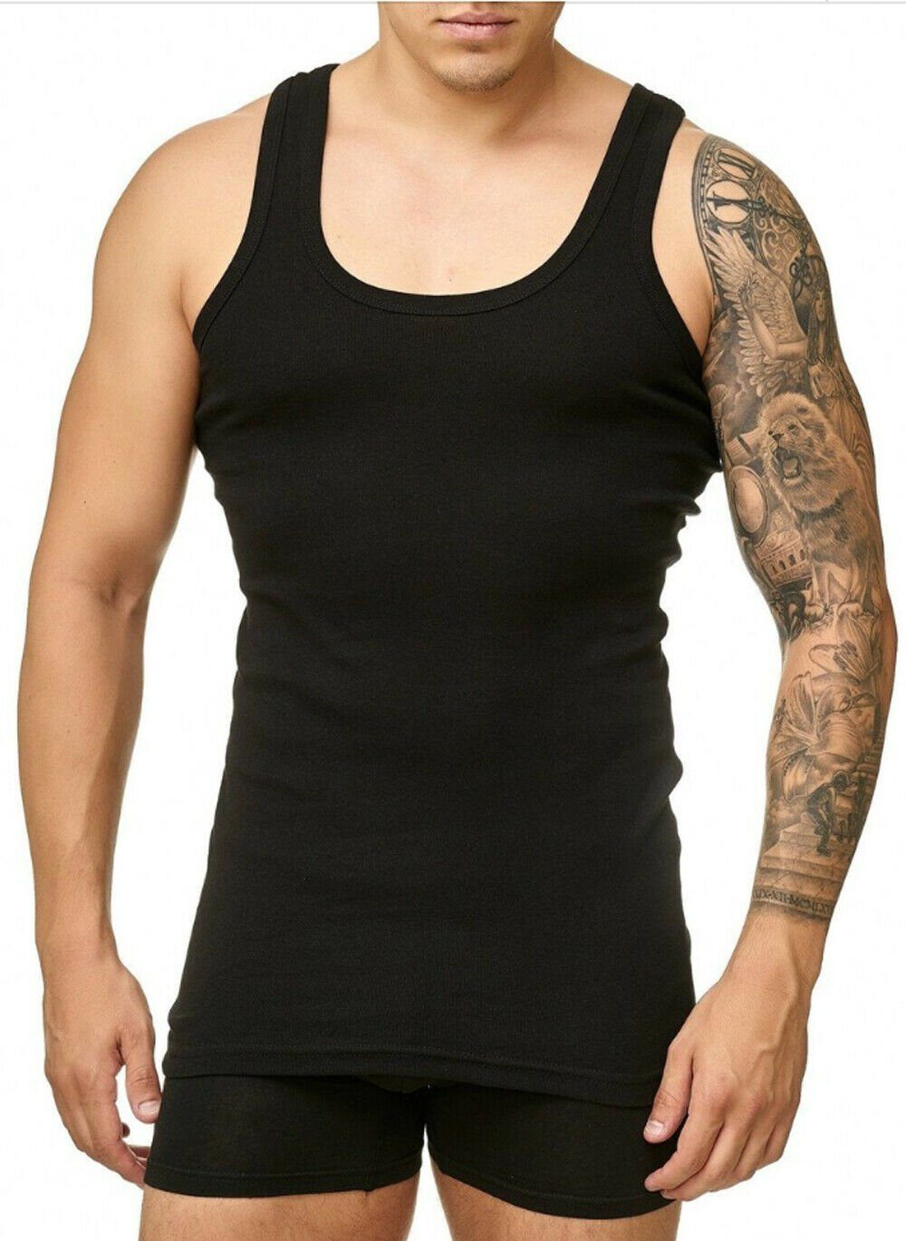 cwonlineshop Unterhemd Herren Unterhemd XXXL XXL Tank Schwarz Achselshirt M Stück), 100% L (4 Feinripp Baumwolle XL Top Weiß aus