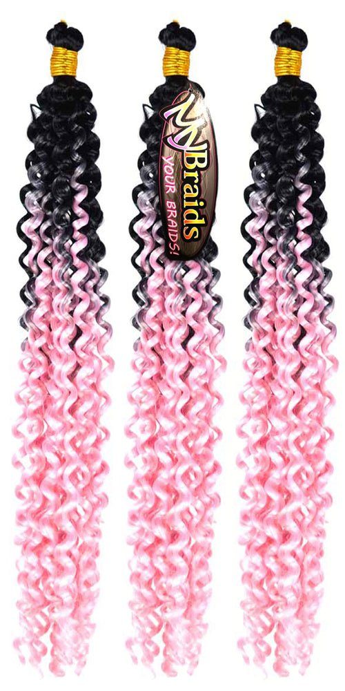 MyBraids YOUR BRAIDS! Kunsthaar-Extension Deep Wave Crochet Braids 3er Pack Flechthaar Ombre Zöpfe Wellig 6-WS Schwarz-Hellrosa