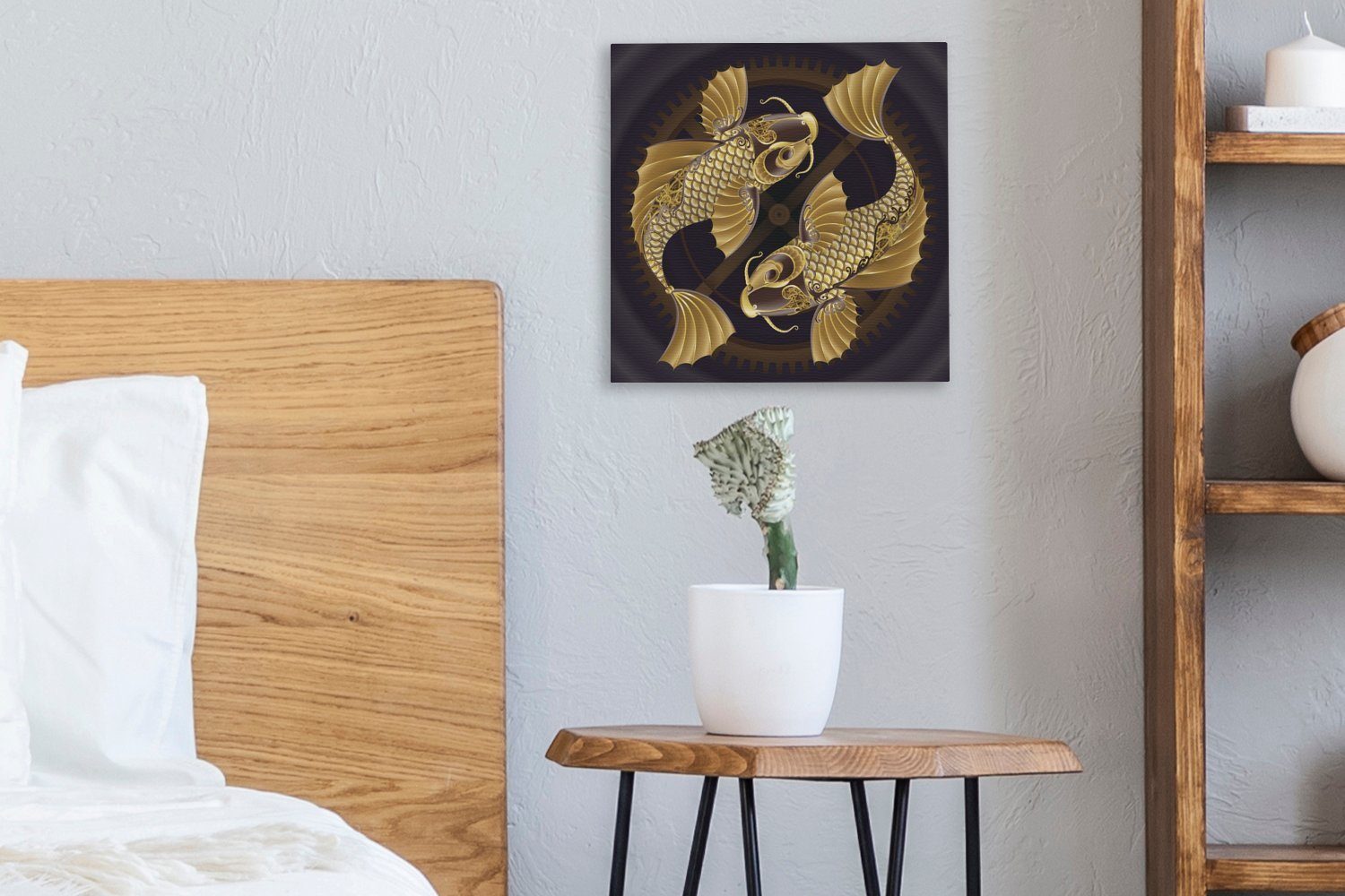 Karpfen, Illustration (1 Koi für St), Leinwand Bilder von zwei Schlafzimmer Leinwandbild OneMillionCanvasses® goldenen Wohnzimmer