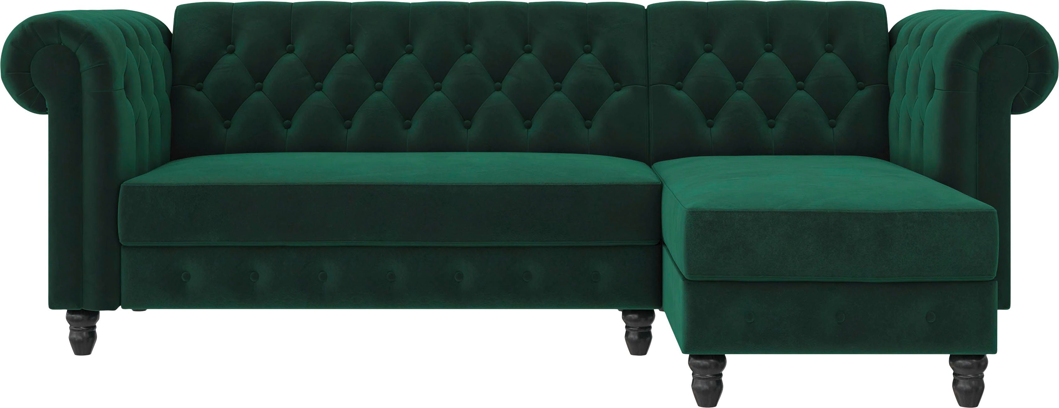 Dorel Home Ecksofa Felix, L-Form, 241 cm (Liegefl.108x195 cm), Recamiere tauschbar, verstellb. Rückenlehne, Bett-Funktion, Velours, Kunstleder, Vintage