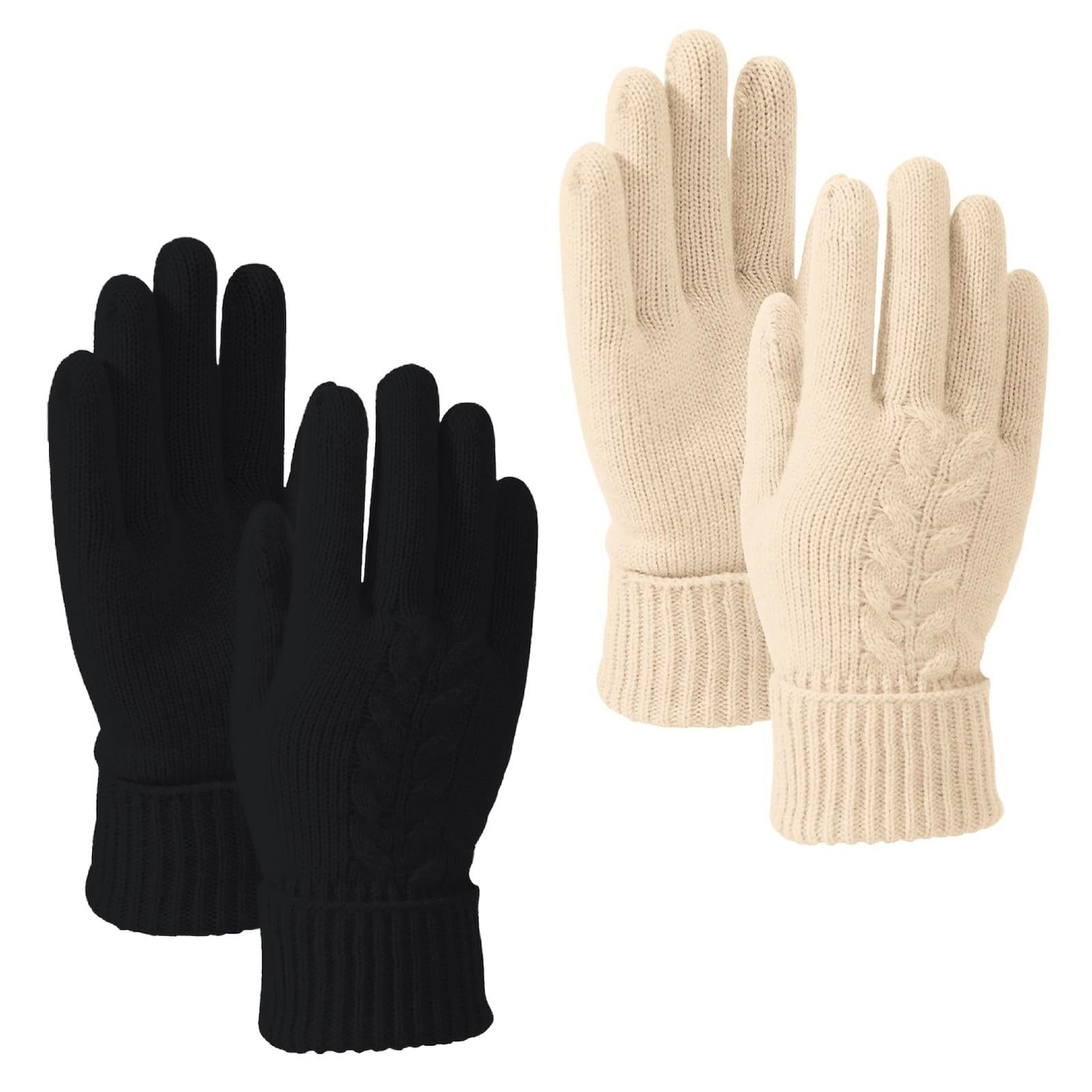 FOUORTUNATE-BEE Baumwollhandschuhe 2er Damen Winterhandschuhe, weiche Touchscreen-Strickhandschuhe (Touchscreen-Handschuhe Damen, warme Strickhandschuhe im 2er-Set)