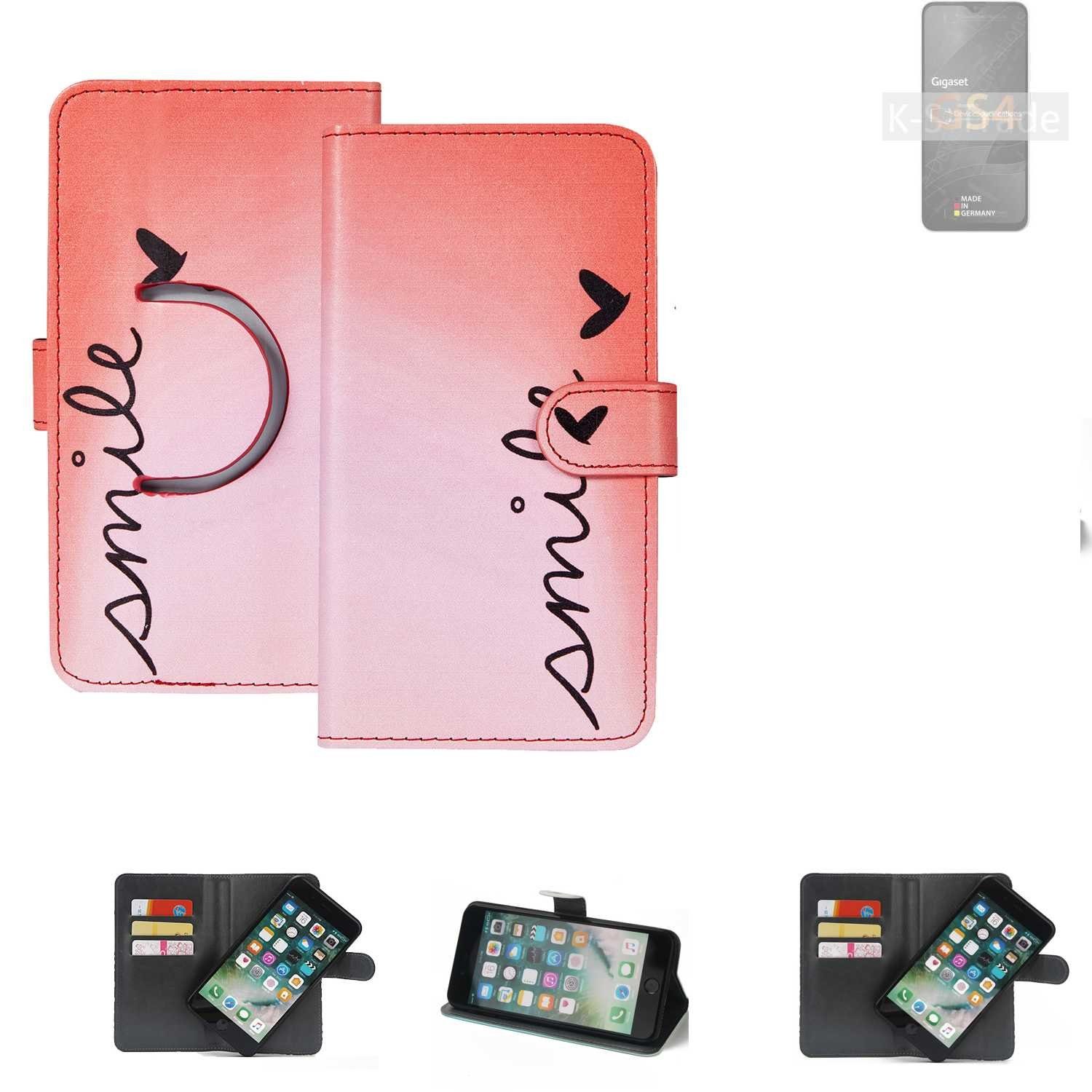K-S-Trade Handyhülle für Gigaset GS4, Schutzhülle Handyhülle Hülle cover bookstyle Etui ''smile'' rot