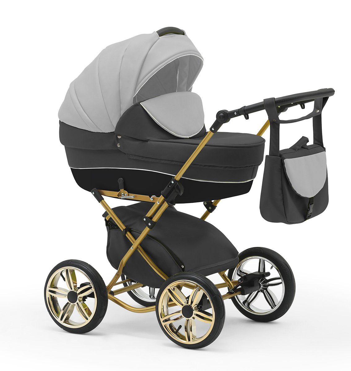 BabyMerc Kombi-Kinderwagen Sorento Gold 2 in 1 inkl. Sportsitz und Zubehör in 30 Farben