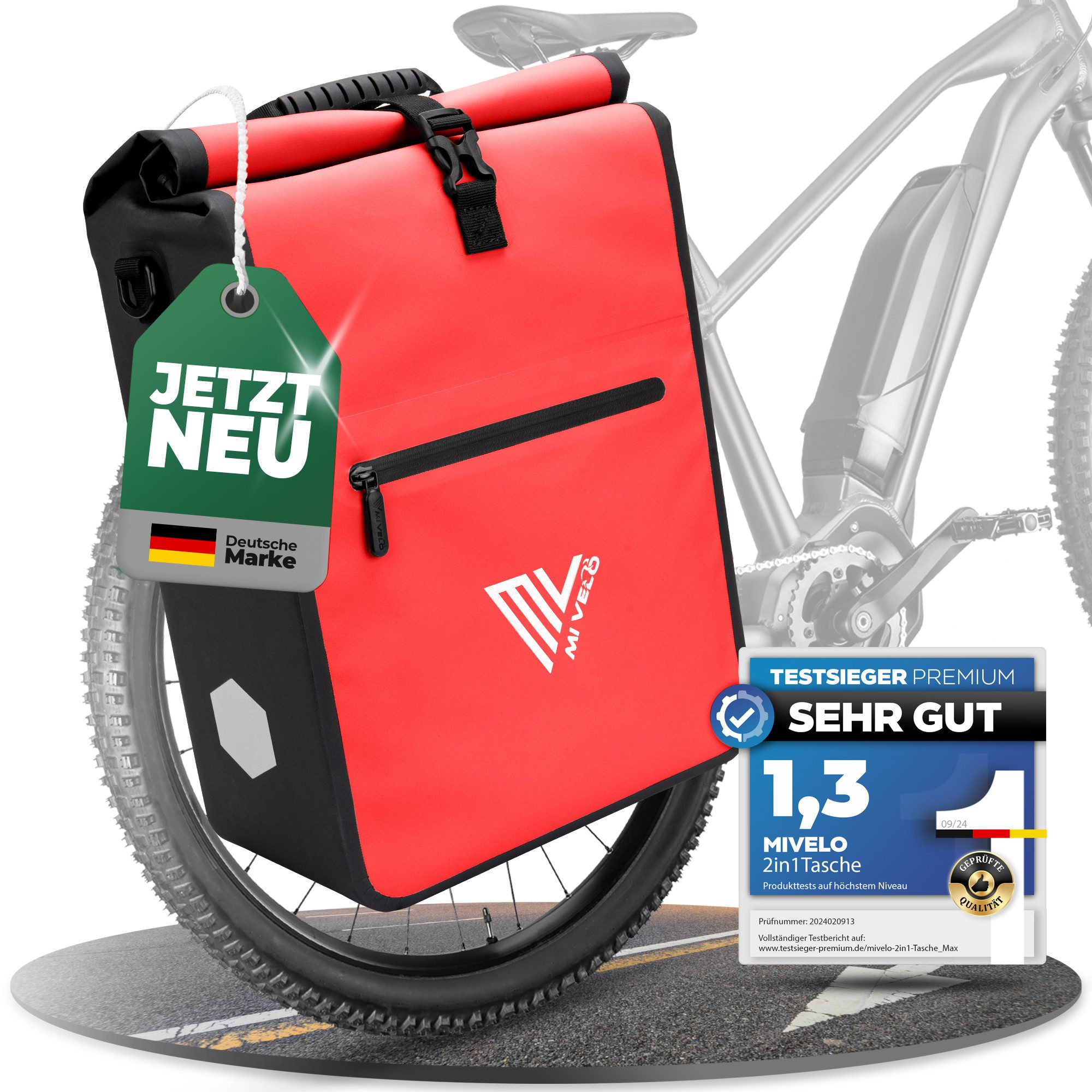 MIVELO Fahrradtasche 2in1 Gepäckträgertasche für Fahrrad wasserdicht, 25 Liter Volumen
