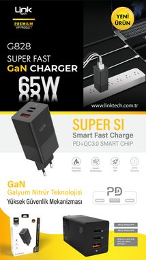 Syrox Linktech 65W Gan 3 Port USB-C Schnellladegerät PD Power Smartphone-Ladegerät