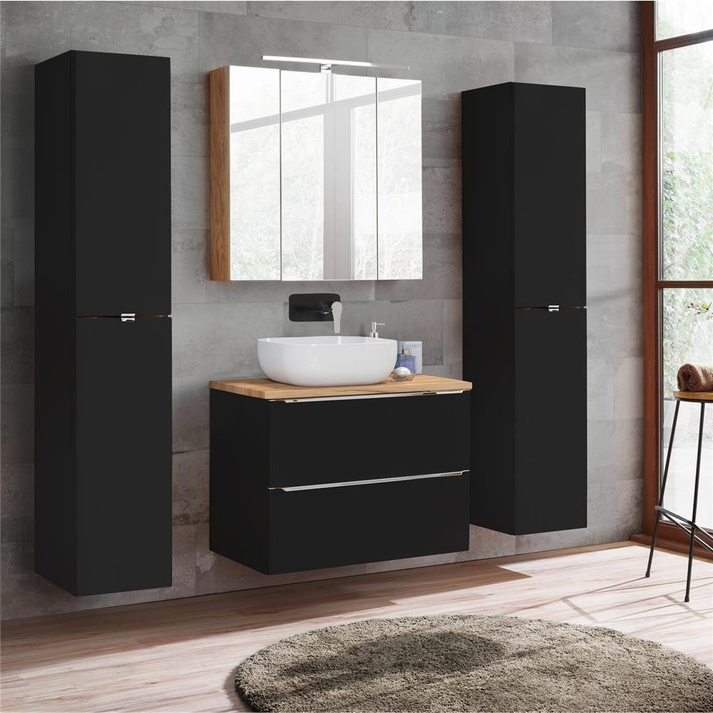 Lomadox Badmöbel-Set TOSKANA-BLACK-56, (Spar-Set, 3-St), Keramik-Aufsatzwas günstig online kaufen