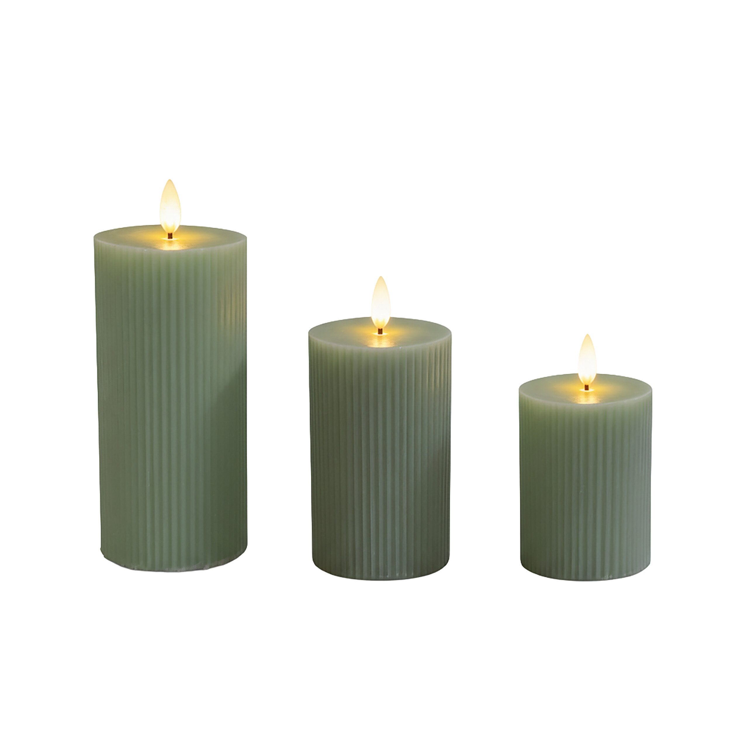 relaxdays LED-Kerze 3er Set, LED, Warmweiß, Salbei