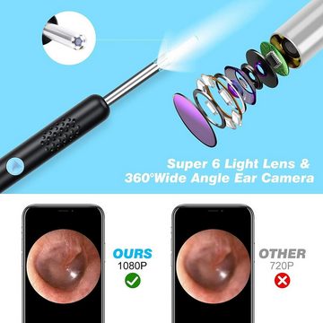 Mutoy Ohrenreiniger Otoskope Ohrreiniger, Ohrenschmalz Entferner,1080P Endoskop Ohren, mit 6 LED Licht, 1080P klares Bild, Weiches Silikonmaterial, für iPhone, iPad & Android Smartphones