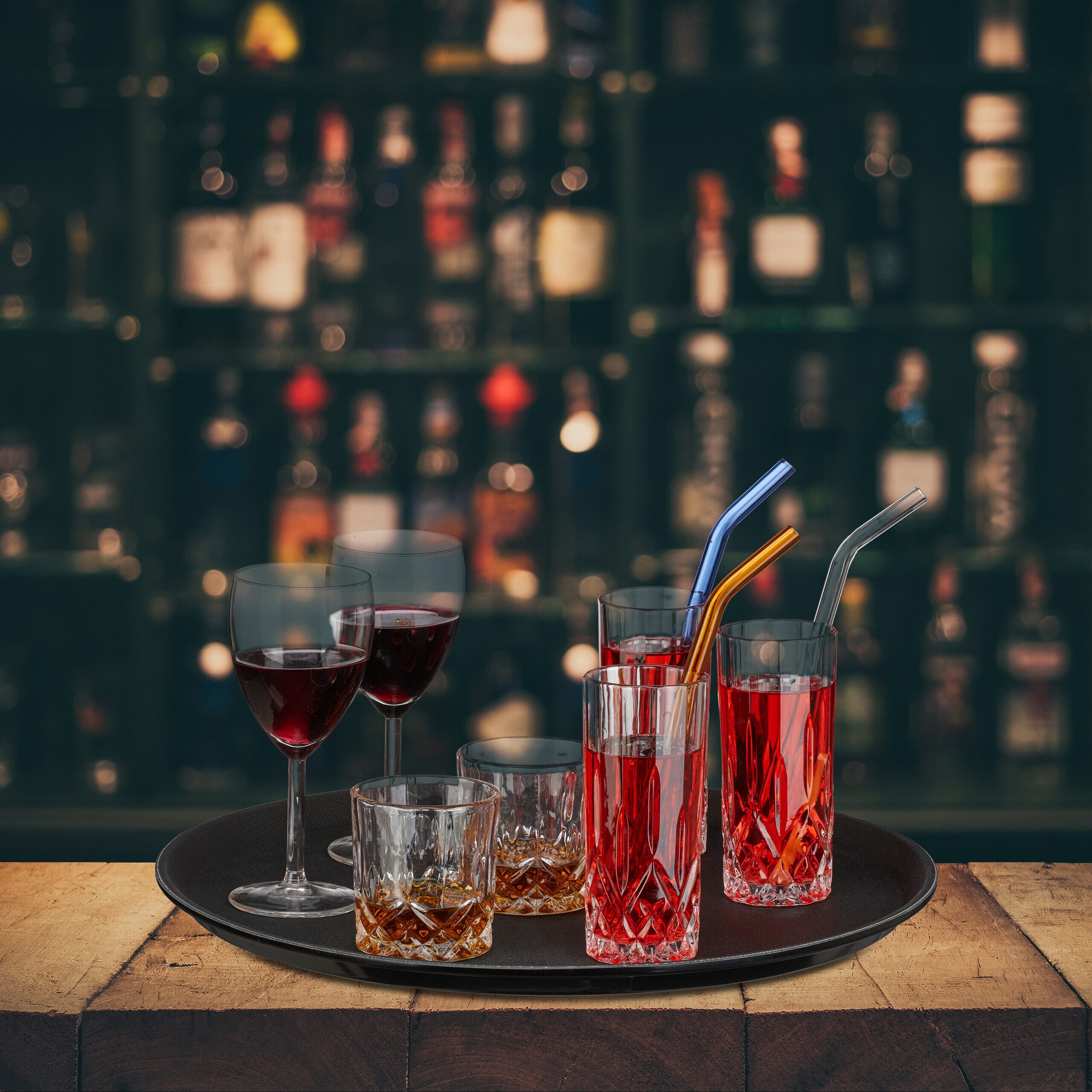 relaxdays Tablett Rundes Gastro Serviertablett 2er Set, Kunststoff