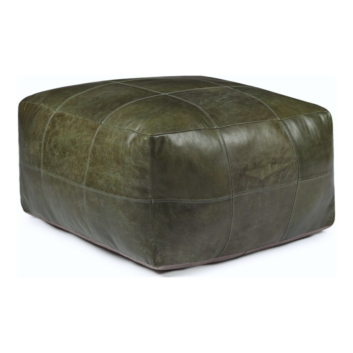 Feeling4Home Pouf Anneta aus Leder 75x75 cm, Olive-Grün, Entwickelt mit der Zeit eine charaktervolle, natürliche Patina.